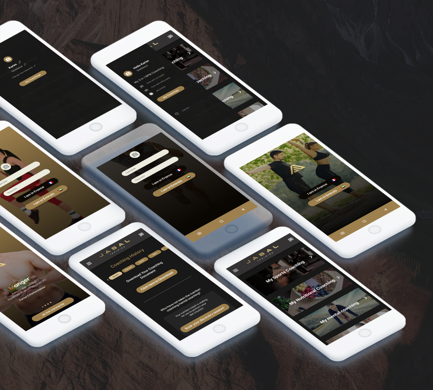 English UI screens for Fitness training App