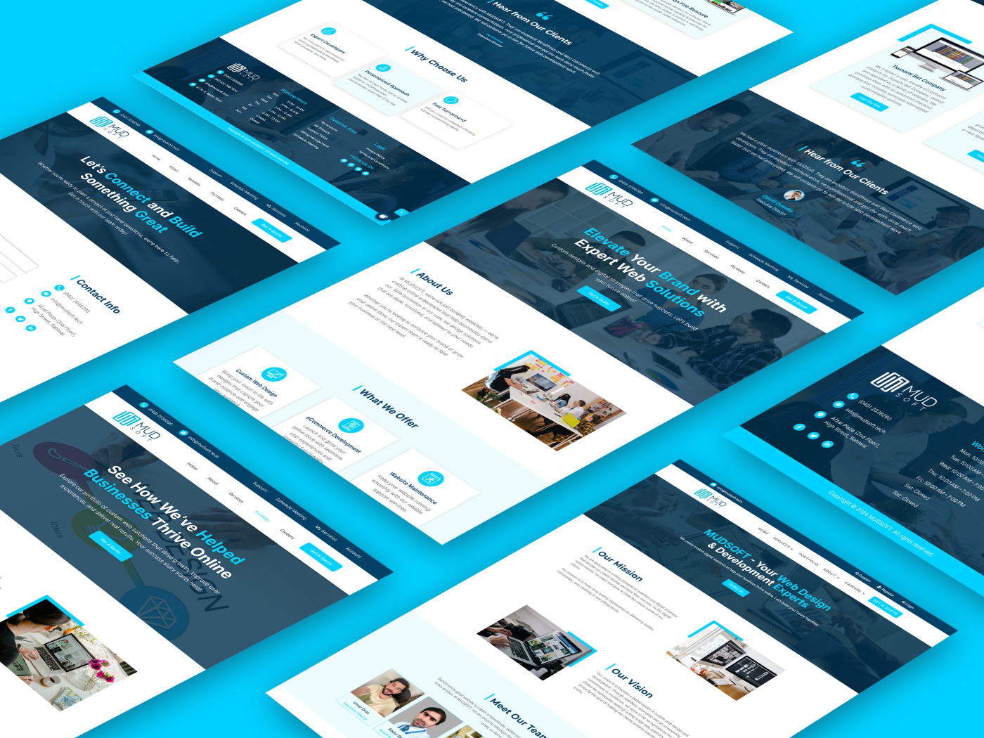 UI design for MudSoft’s website with clear structure and responsive layout