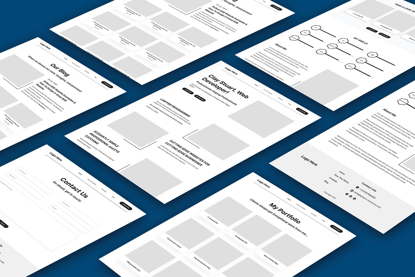 Low-fidelity homepage wireframe layout for developer portfolio