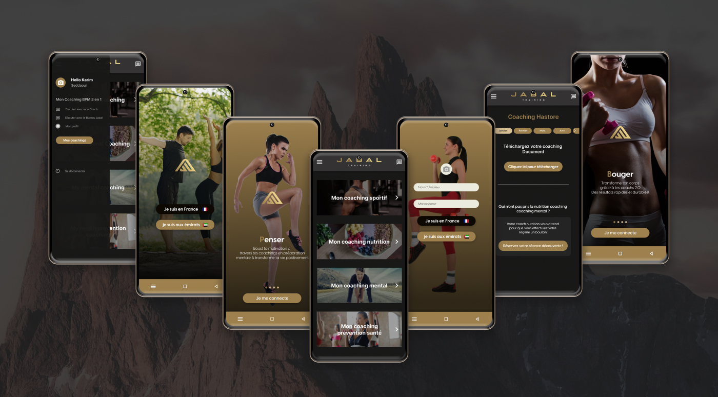 french UI screens for Fitness training App