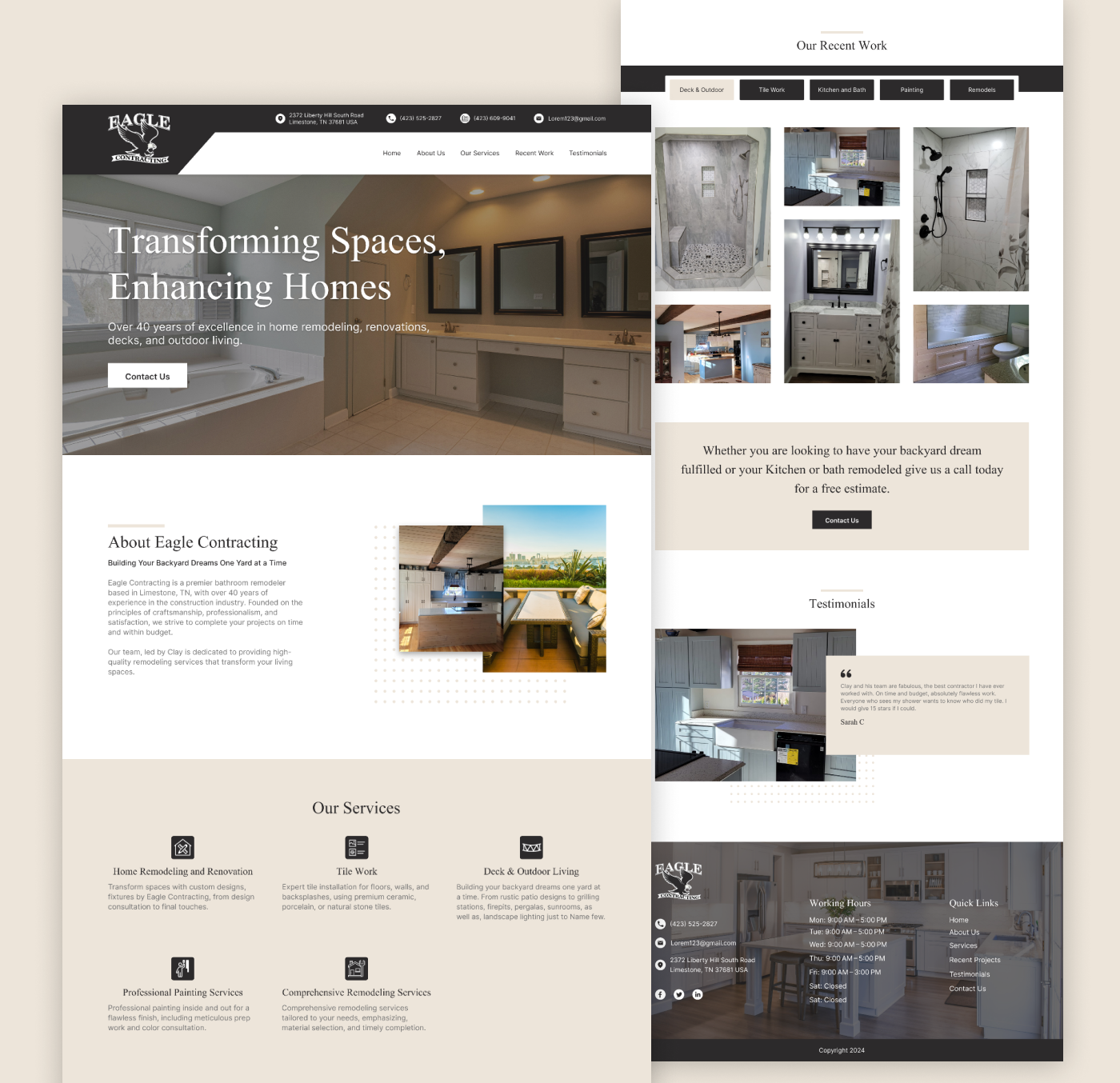 Eagle Contracting, Home Remodeling & Construction website homepage UI design