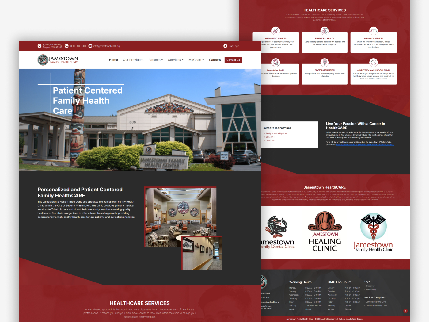 Jamestown Family health clinic website UI design, medical website, clinic website