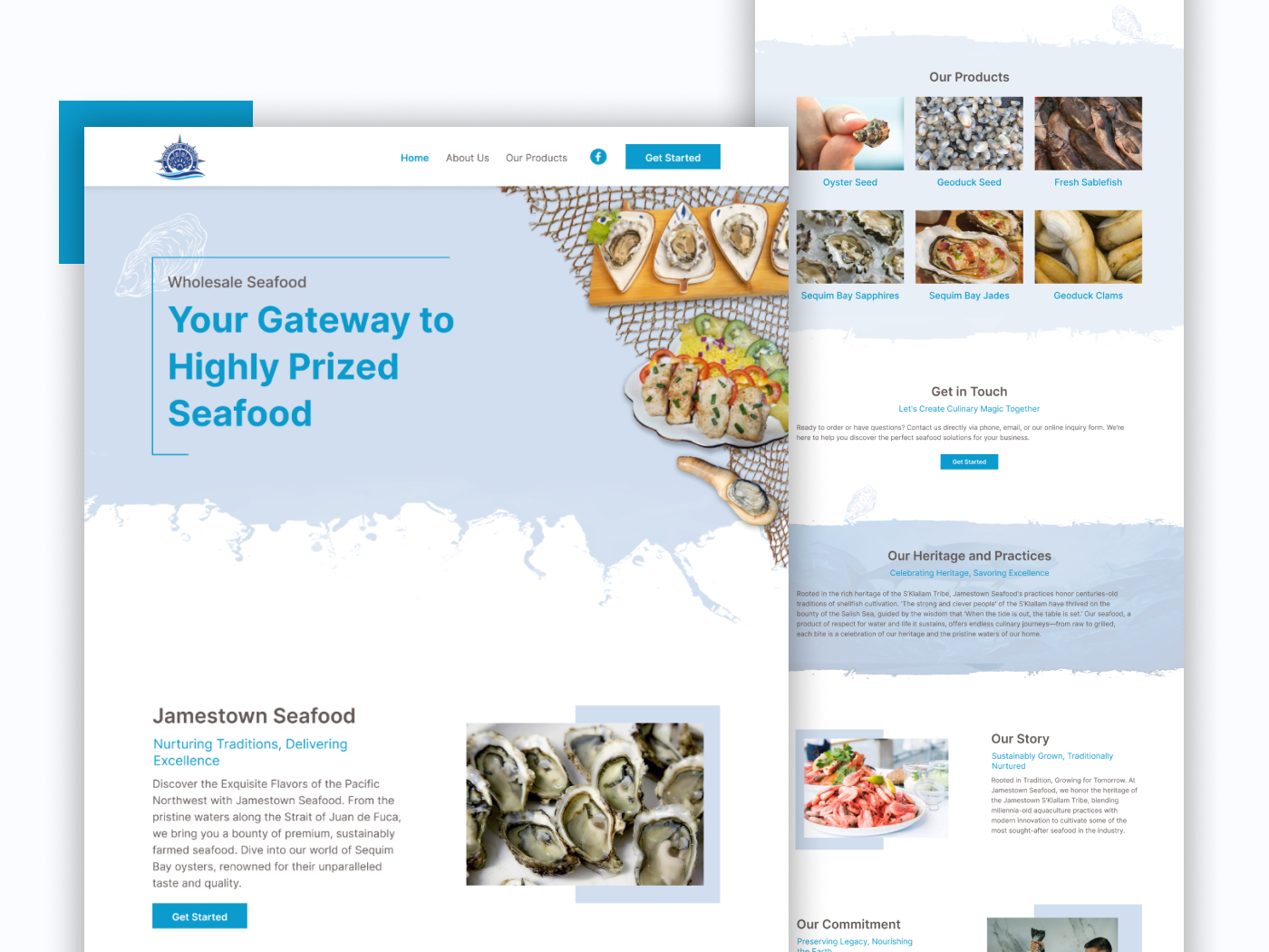 Jamestown Seafood, Aquaculture, Wholesale Seafood website UI design