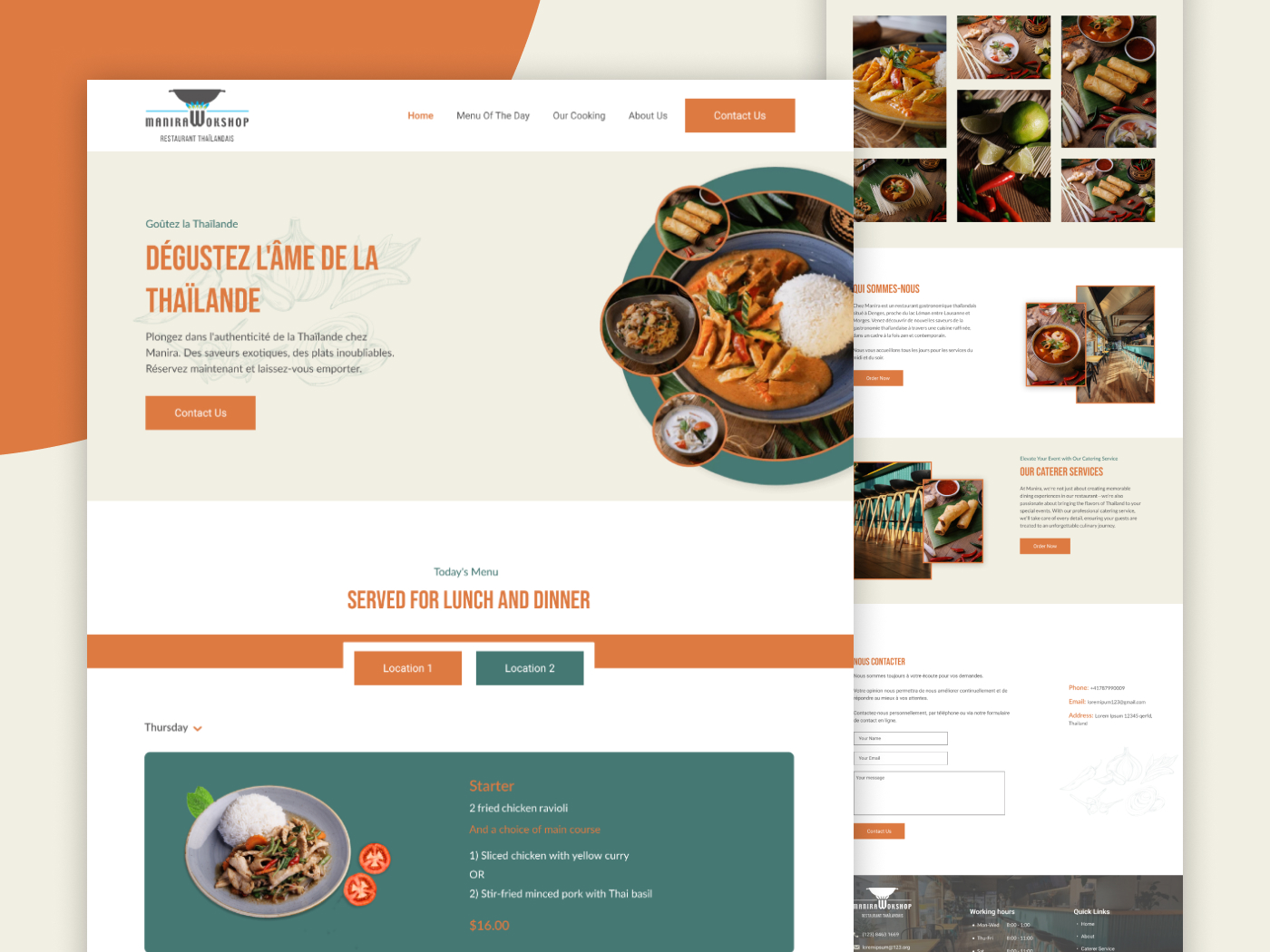 Manira Wokshop, Thai Restaurant Website Homepage UI Design