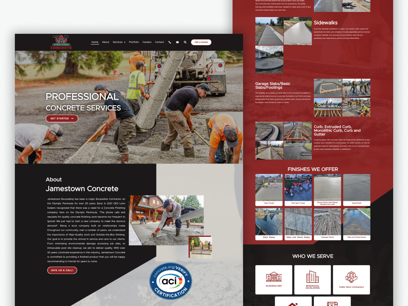 Jamestown Concrete website UI design, construction website design