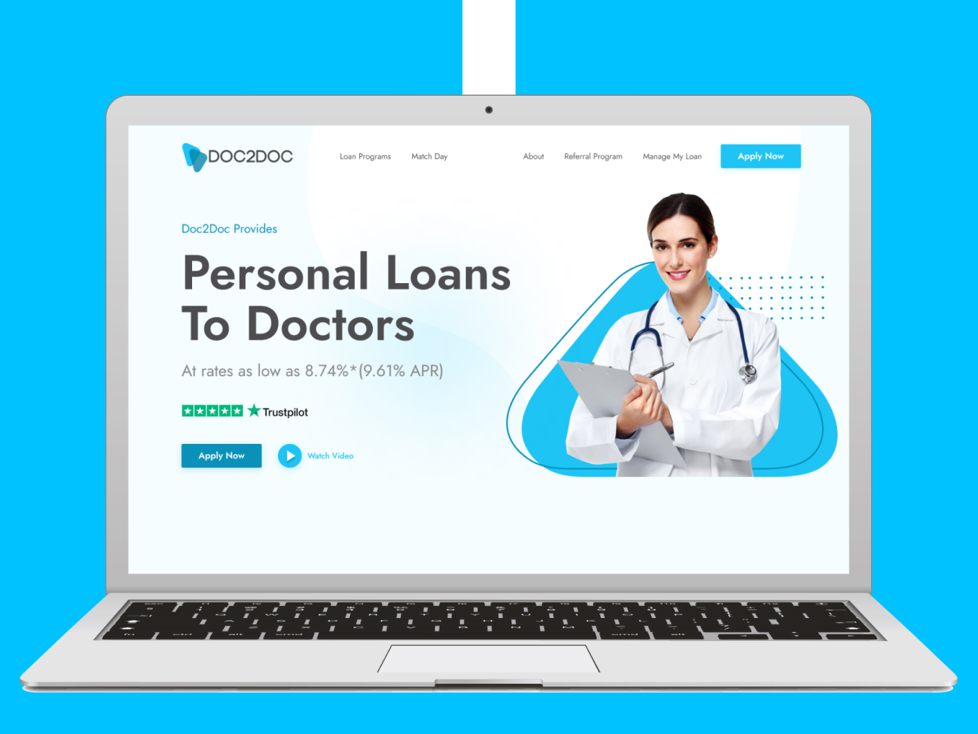 fintech UI design, doctor loan website, healthcare finance UX, personal loan platform, medical professional UI, responsive lending website,  financial service design, Medical and health care,