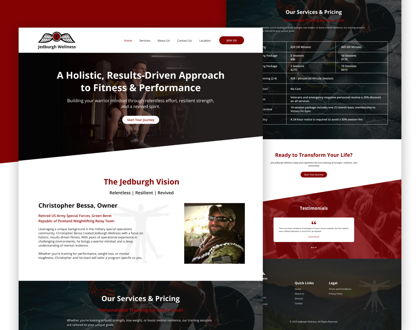 fitness coach website design, veteran wellness branding, personal training UIUX, strength and resilience website, military fitness brand design, small business web design, gym trainer website,